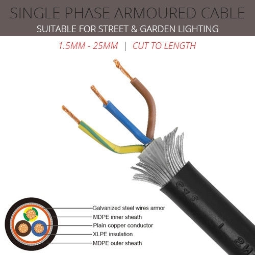 10mm x 3 Core Single Phase SWA Cable Per Metre