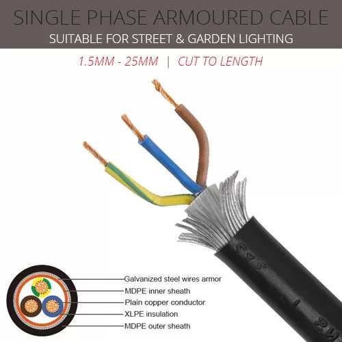 4mm x 3 core Single Phase SWA Cable per metre