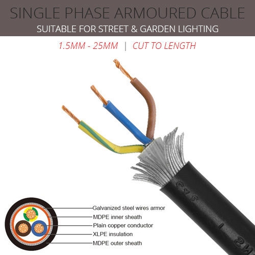 16mm x 3 core Single Phase SWA Cable per metre